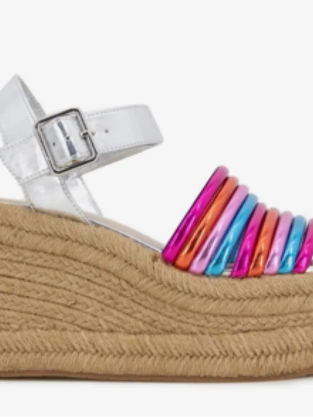 Kenneth Cole New York Silver Slingback Wedges with Multicolor Strappy Toe